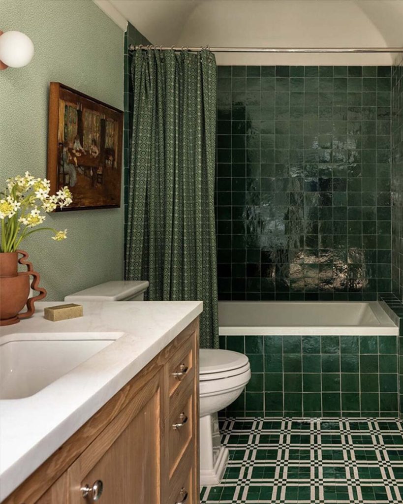 green tile, green bathroom, kids bathroom, emerald green bathroom tile