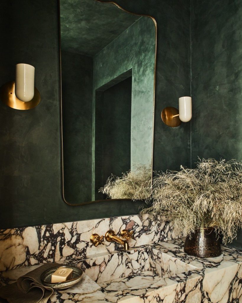 green bathroom, green roman clay